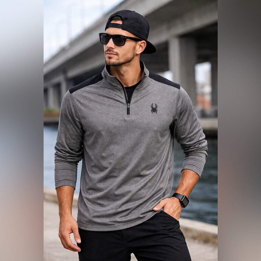 Spyder Active Gray Ombré Quarter Zip Performance Pullover Size Large